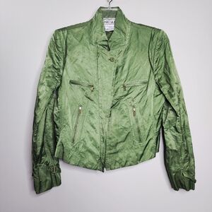 Vintage Carlisle Green Taffeta Moto Zip Up Jacket